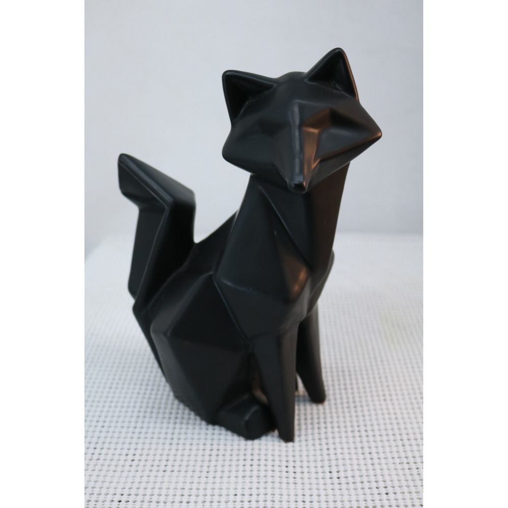 Unbranded Fox Figurine Unisex Small Black Geometric Origami Matte Ceramic Decor